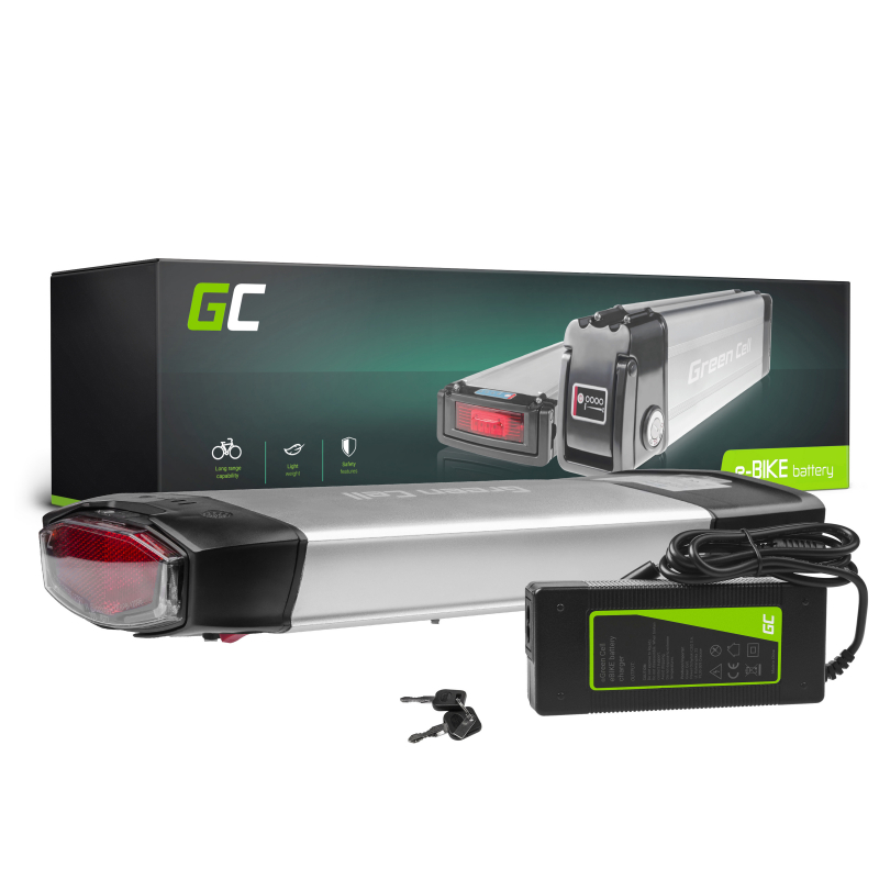 Green Cell Elcykelbatteri 36V 13Ah Silver – Pakethållare (inkl laddare)